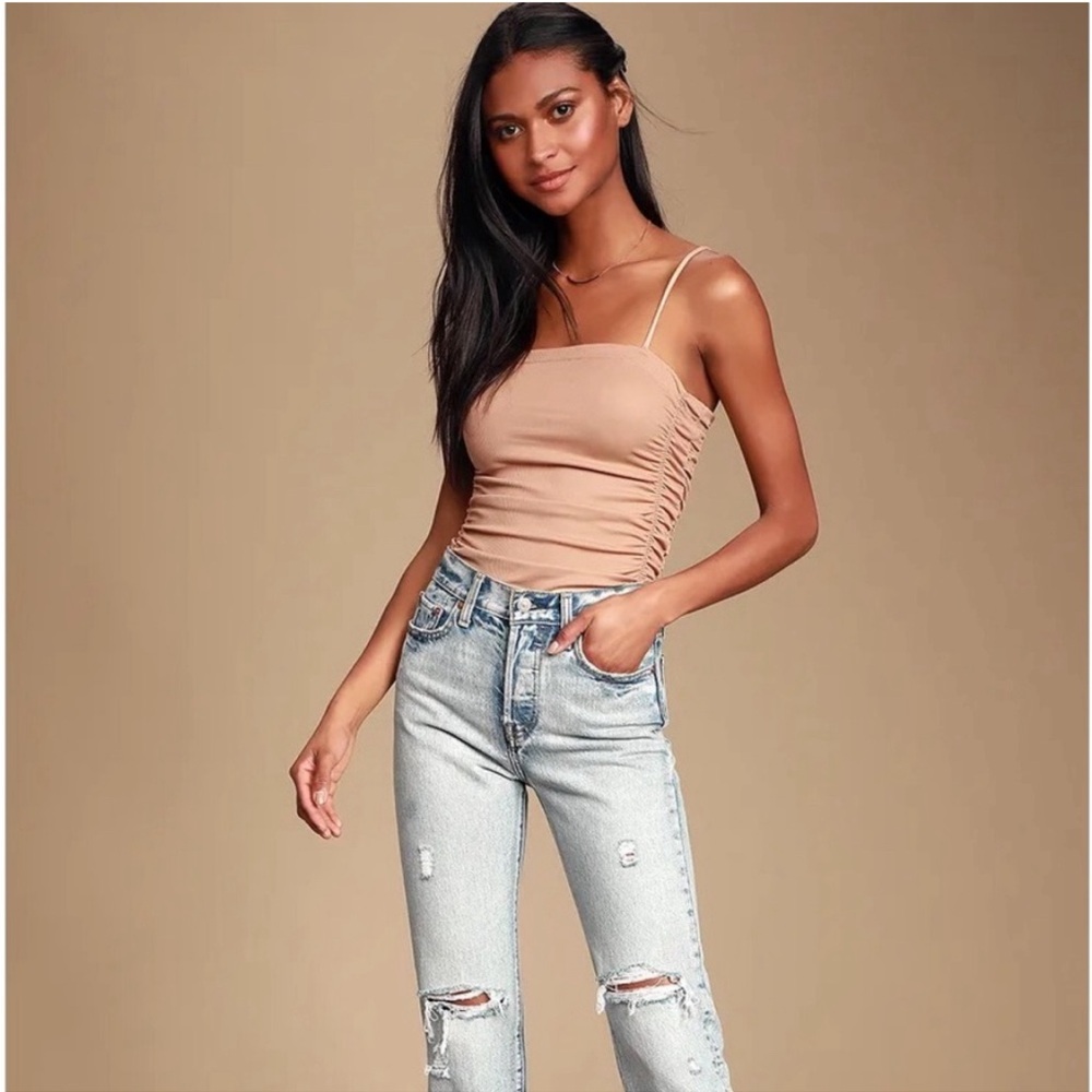 FREE PEOPLE On Your Side Ribbed Ruched Body Suit